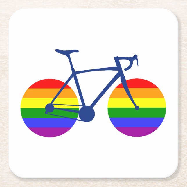 Ride With Pride Bike Square Paper Coaster (Front)