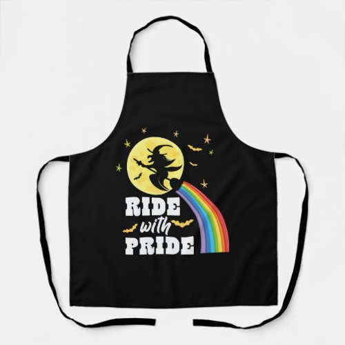Ride WIth pride Funny Halloween Broomstick Apron