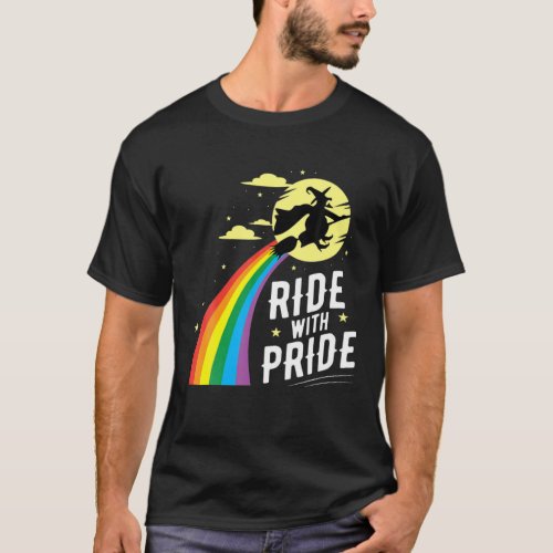 Ride With Pride LGBT Gay Lesbian Witch Halloween T_Shirt