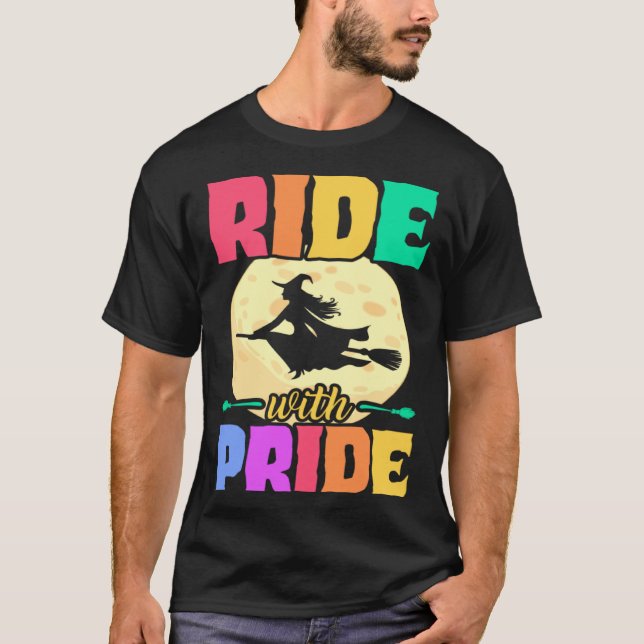 Ride With Pride LGBT Gay Pride Halloween Party Wit T-Shirt (Front)