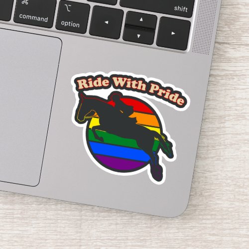 Ride With Pride _ LGBTQ Retro Sunset Hunter Jumper Sticker
