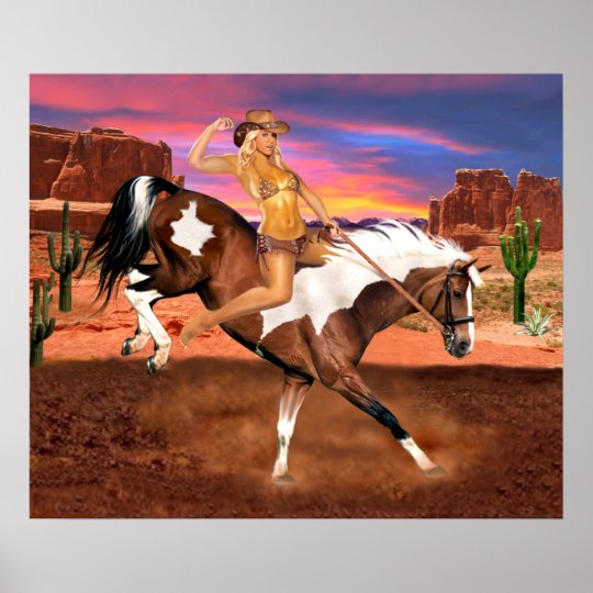 Ridem Bronco Cowgirl Poster