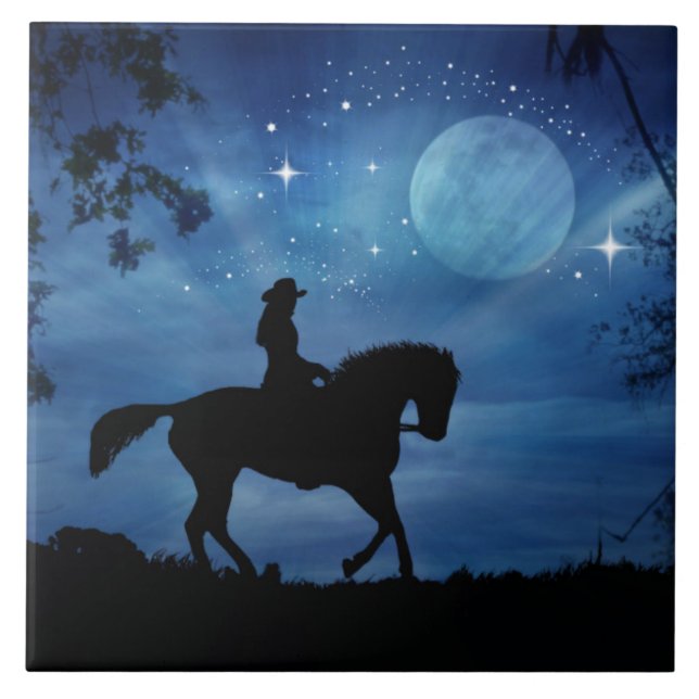 Rider and Horse Full Moon Fun Horse Tile (Front)