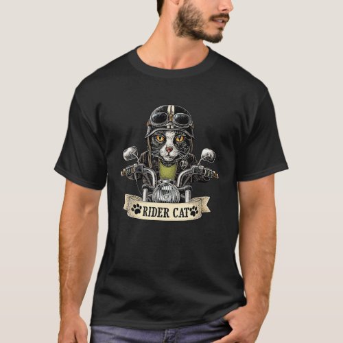 Rider Cat _ Motorcycle Chopper Biker Motorbike T_Shirt