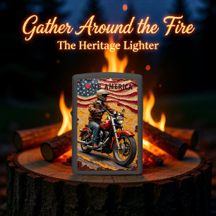 Rider Flag Red Bike Embossed Relief Zippo Lighter
