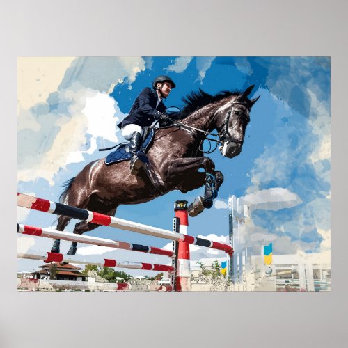 Rider Jumping Horse in Competition Poster