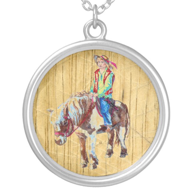 Rider on a pony silver plated necklace (Front)