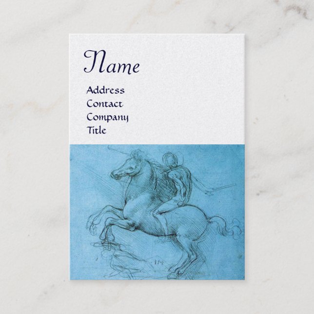 Rider on a Rearing Horse Monogram,blue,gold metal Business Card (Front)
