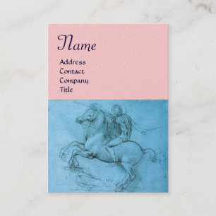Rider on a Rearing Horse Monogram,blue,pink,gold Business Card