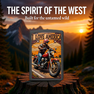 Rider Red Motorcycle Sunset Cruise Zippo Lighter