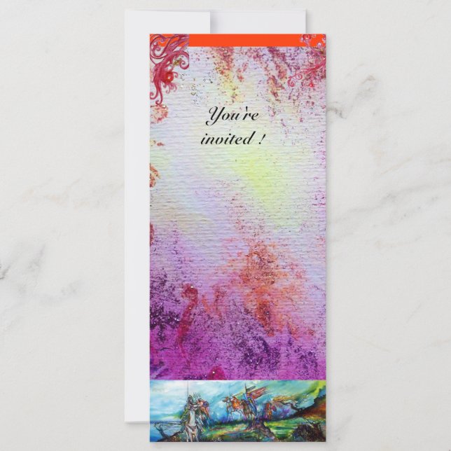 RIDERS IN STORM Medieval Knights Horseback Purple Invitation (Front)