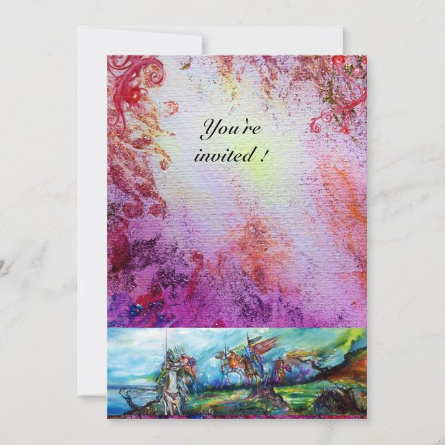 RIDERS IN STORM Medieval Knights Horseback Purple Invitation (Front)