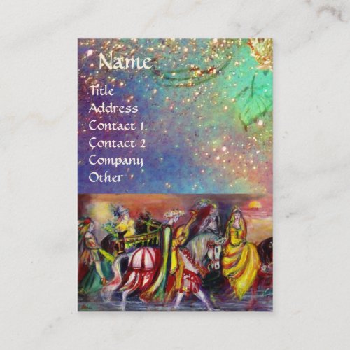 RIDERS IN THE NIGHT bright blue tealgold sparkles Business Card