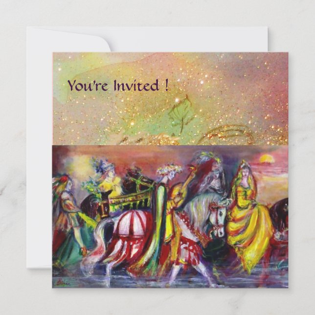 RIDERS IN THE NIGHT,yellow red brown green sparkle Invitation (Front)