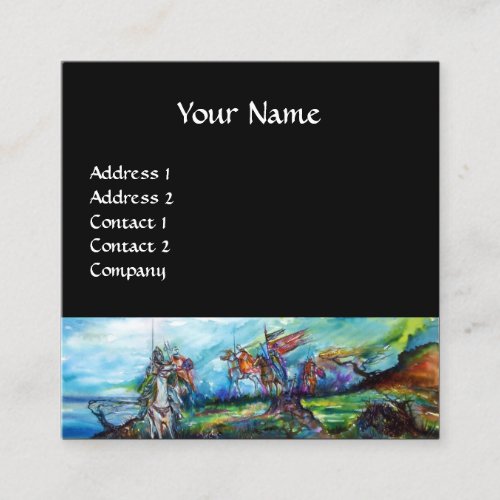 RIDERS IN THE STORM Blue Black Fantasy Square Business Card