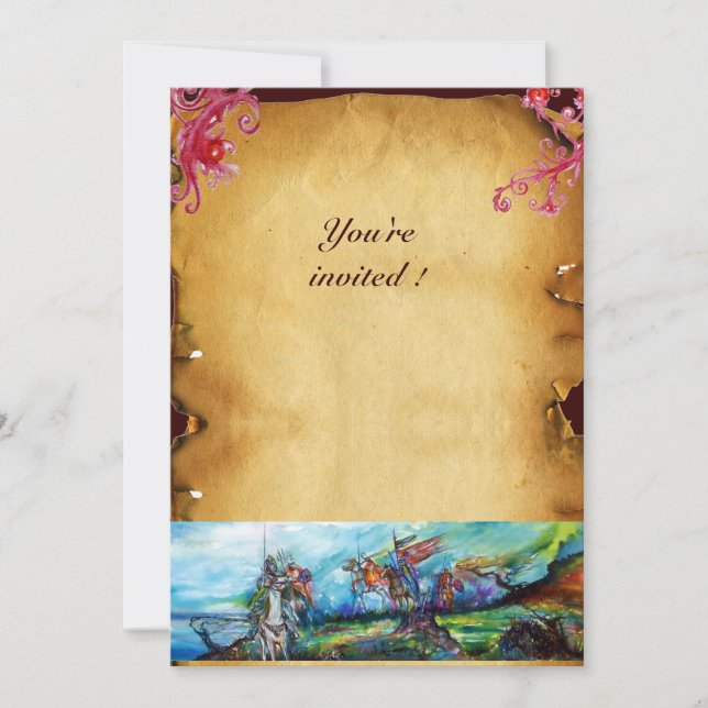 RIDERS IN THE STORM Knights Horseback Parchment Invitation (Front)