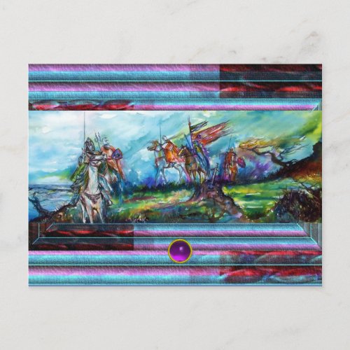 RIDERS IN THE STORM Medieval Knights Blue Postcard