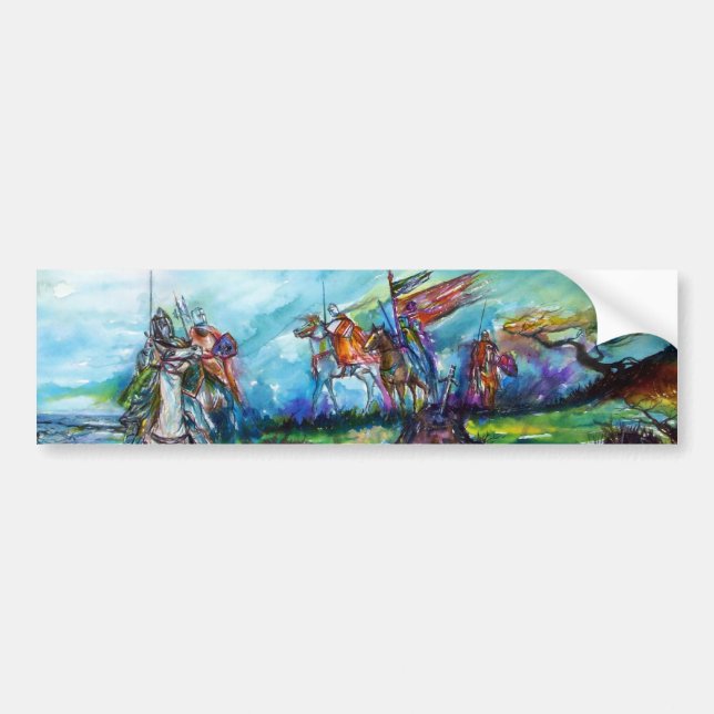 RIDERS IN THE STORM Medieval Knights Horseback Bumper Sticker (Front)