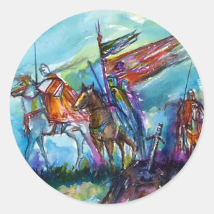 RIDERS IN THE STORM Medieval Knights Horseback Classic Round Sticker
