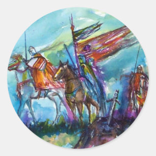 RIDERS IN THE STORM Medieval Knights Horseback Classic Round Sticker