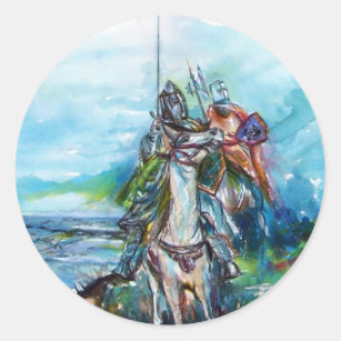 RIDERS IN THE STORM Medieval Knights Horseback Classic Round Sticker