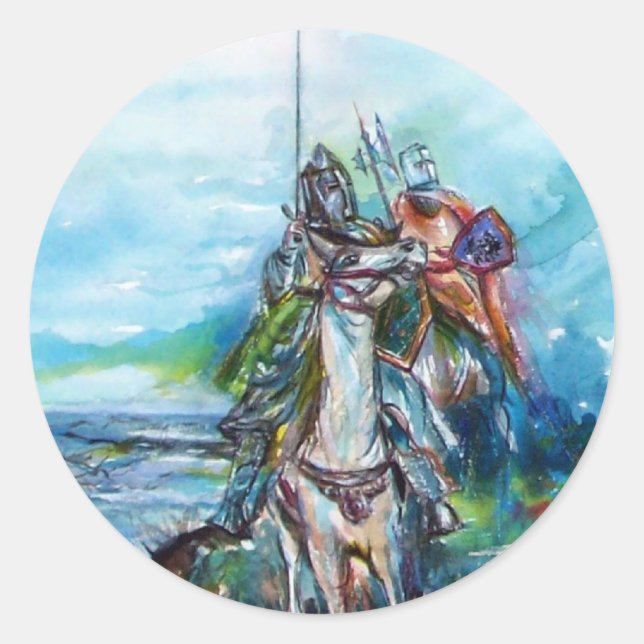 RIDERS IN THE STORM Medieval Knights Horseback Classic Round Sticker (Front)