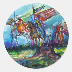 RIDERS IN THE STORM Medieval Knights Horseback Classic Round Sticker