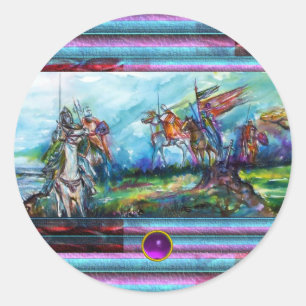 RIDERS IN THE STORM Medieval Knights Horseback Classic Round Sticker
