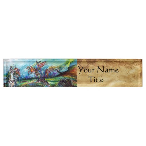 RIDERS IN THE STORM Medieval Knights Horseback Desk Name Plate