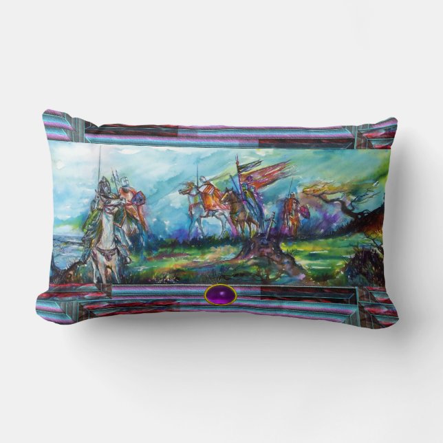 RIDERS IN THE STORM Medieval Knights Horseback  Lumbar Pillow (Front)