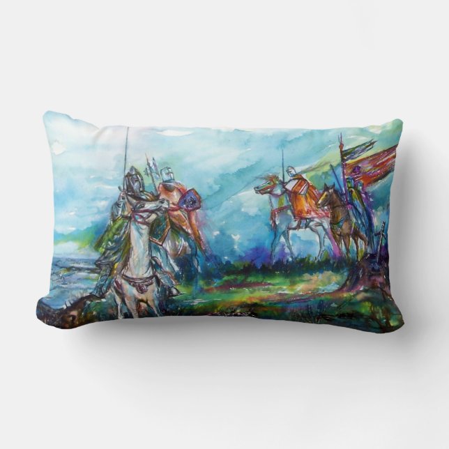 RIDERS IN THE STORM Medieval Knights Horseback Lumbar Pillow (Front)