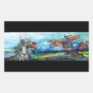 RIDERS IN THE STORM Medieval Knights Horseback Rectangular Sticker