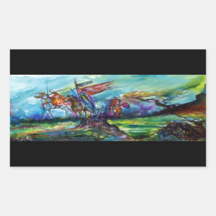 RIDERS IN THE STORM Medieval Knights Horseback Rectangular Sticker