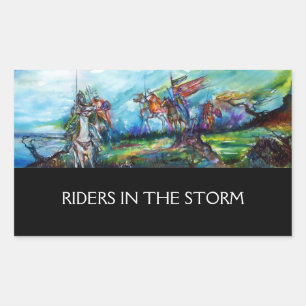 RIDERS IN THE STORM Medieval Knights Horseback Rectangular Sticker