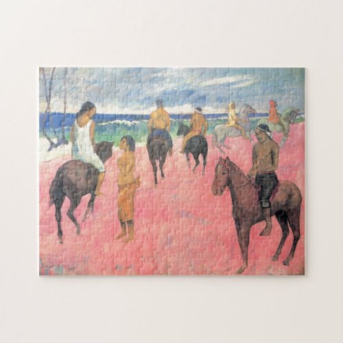 Riders on Beach Gauguin Tahitian People Painting Jigsaw Puzzle