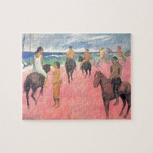 Riders on Beach Gauguin Tahitian People Painting Jigsaw Puzzle