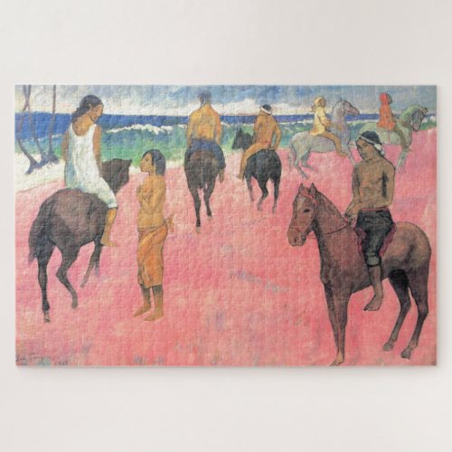 Riders on Beach Gauguin Tahitian People Painting Jigsaw Puzzle