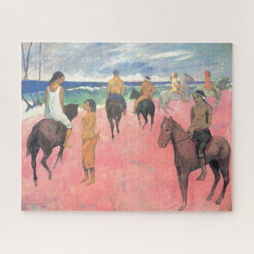 Riders on Beach Gauguin Tahitian People Painting Jigsaw Puzzle