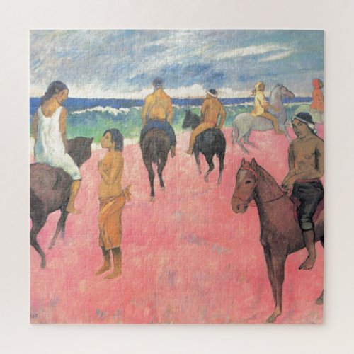 Riders on Beach Gauguin Tahitian People Painting Jigsaw Puzzle