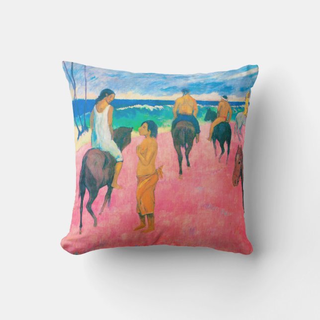 Riders on the Beach, Gauguin Throw Pillow (Front)