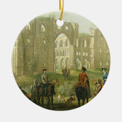 Riders Pausing by the Ruins of Rievaulx Abbey c1 Ceramic Ornament