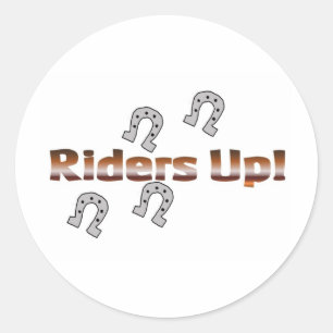 riders up! silver horseshoes classic round sticker
