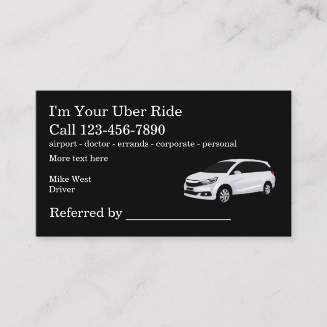 Rideshare Taxi Driver Referral Business Card (Front)
