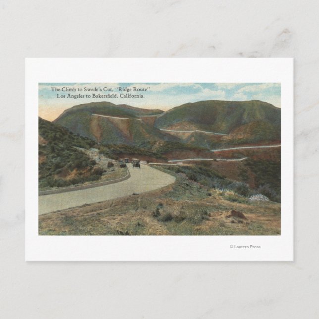 Ridge Route to Swede's Cut & Bakersfield Postcard (Front)