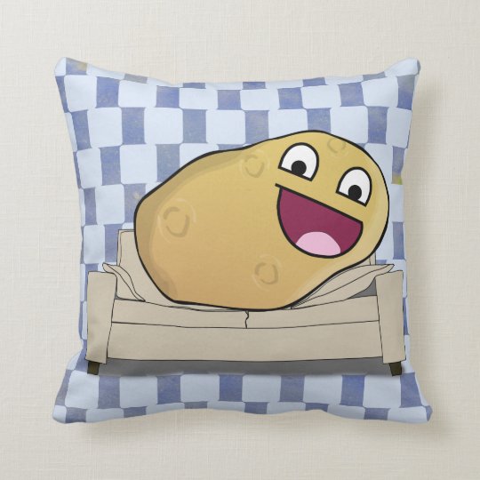 Ridiciously Happy Cartoon Couch Potato Throw Pillow - 