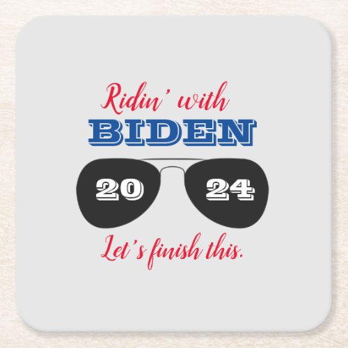 Ridin with Biden 2024 Election  Square Paper Coaster