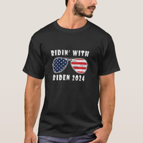 Ridin with Biden 2024 US Flag Joe Aviator Sunglass T_Shirt