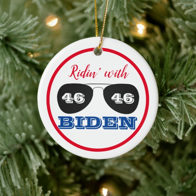 Ridin' with Biden 46 Aviator Sunglasses Ceramic Ornament (Tree)