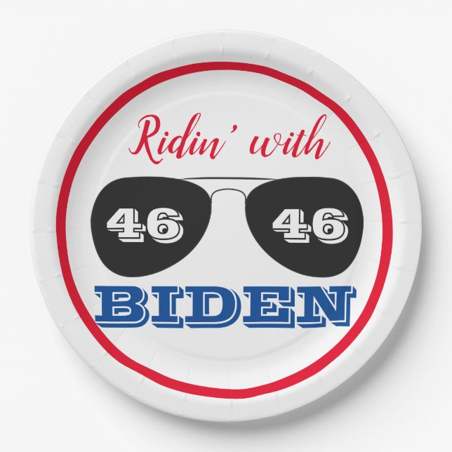Ridin' with Biden 46 Aviator Sunglasses Paper Plates (Front)