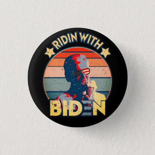 Ridin With Biden Eating Ice_Cream Retro Sunset Button